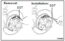Using SST, remove the 2 shoe return springs.