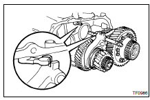 REMOVE IDLER GEAR ASSEMBLY WITH CENTER DIFFERENTIAL ASSEMBLY, SHIFT FORK NO. 1 AND SHIFT FORK NO. 1 SHAFT FROM FRONT CASE