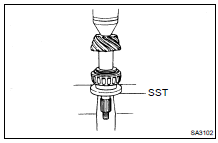 (b) Using SST and a press, install the front bearing onto the