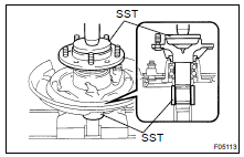 (b) Using SST and a press, install the axle shaft into the backing