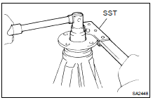 (b) Using SST to hold the flange, remove the nut.