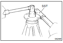 (b) Using SST to hold the flange, remove the nut.