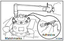 (b) Coat the threads of the bolts and pinion shaft with adhesive.