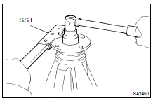 (d) Using SST to hold the flange and adjust the drive pinion