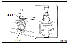 (b) Using SST and a press, install the LH side bearing on the