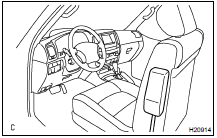 The inflater and bag of the SRS side airbag are stored in the