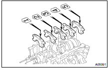 PLACE MAIN BEARING CAPS AND LOWER THRUST WASHERS ON CYLINDER BLOCK