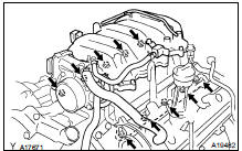 (w) Remove the 6 bolts, the 4 nuts, the intake manifold assembly
