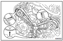 IF RE-USING TIMING BELT, CHECK INSTALLATION MARKS ON TIMING BELT