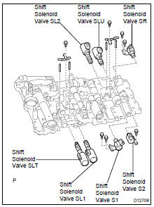 (a) Remove the 2 bolts and the shift solenoid valve SR.