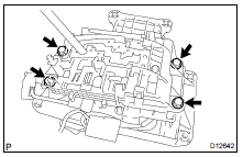 (c) Remove the 4 bolts, nuts and the shift lever guide housing